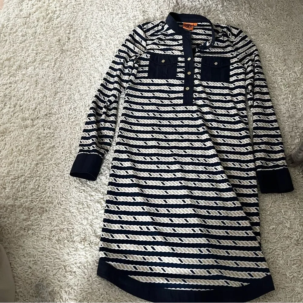 Tory Burch Suzette Shirt dress nautical navy rope size small